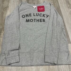 Isabel Maternity 'One Lucky‎ Mother' Sweatshirt Size Large Gray Relaxed Comfy